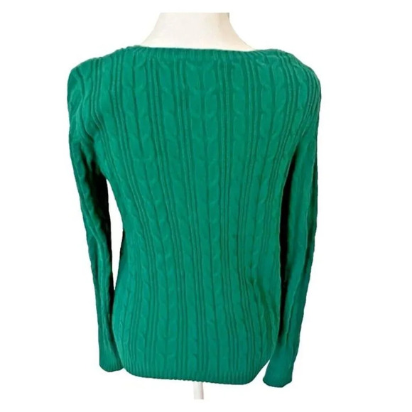 SM - St Johns Bay Green Cable Knit V Neck Long Sleeve Y2K Preppy College Sweater - Picture 4 of 7